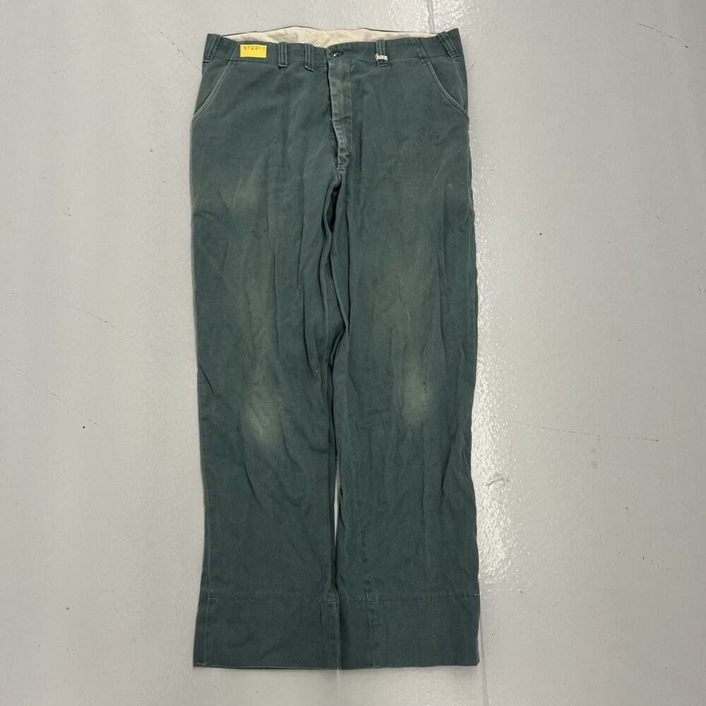 Vintage 60s Green Sanforized Cotton Workwear Chinos 36x31